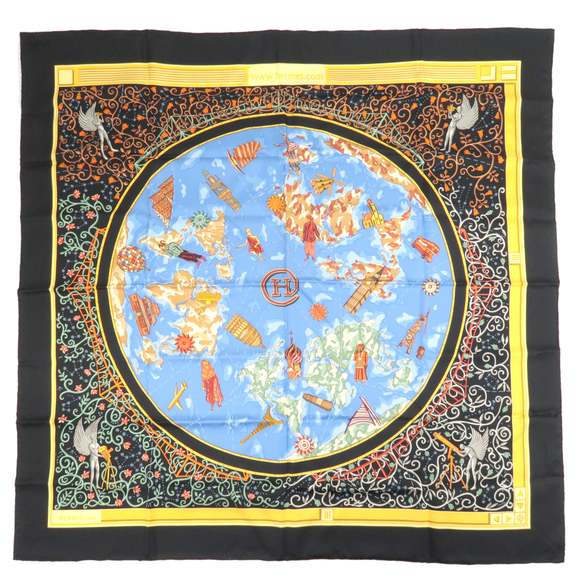 HERMES Carre 90 100% Silk Scarf Bandana Projets World Map